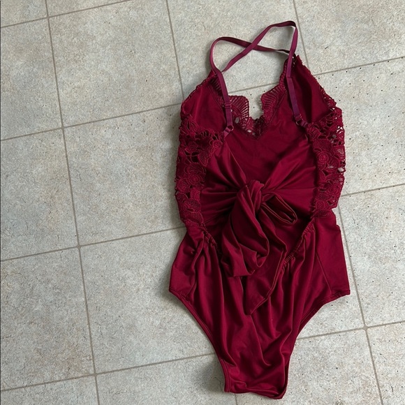 Burgundy Lace Bodysuit - Picture 2 of 4